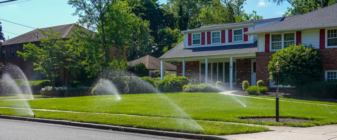 Professional irrigation installation with various sprinkler head types on a Michigan property