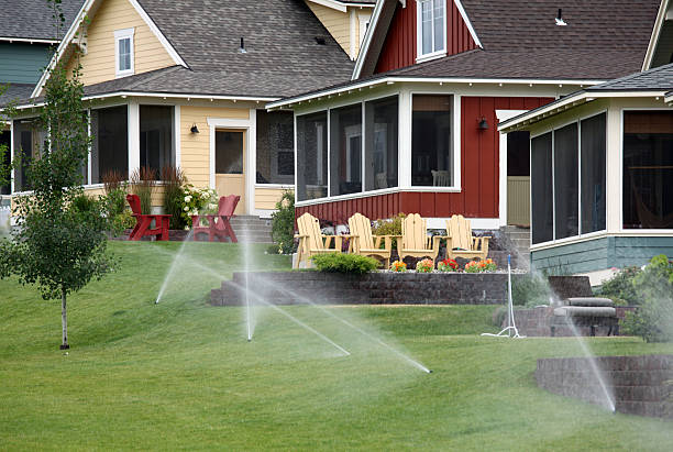 Sprinkler system on a Michigan lawn being prepared for winterization